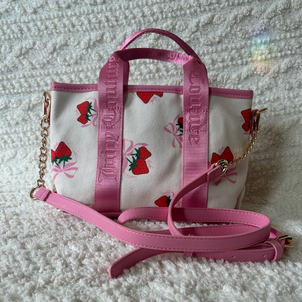 Juicy Couture Strawberry Festival Mini Crossbody Tote Pink Diamond Retro Canvas - Picture 3 of 5